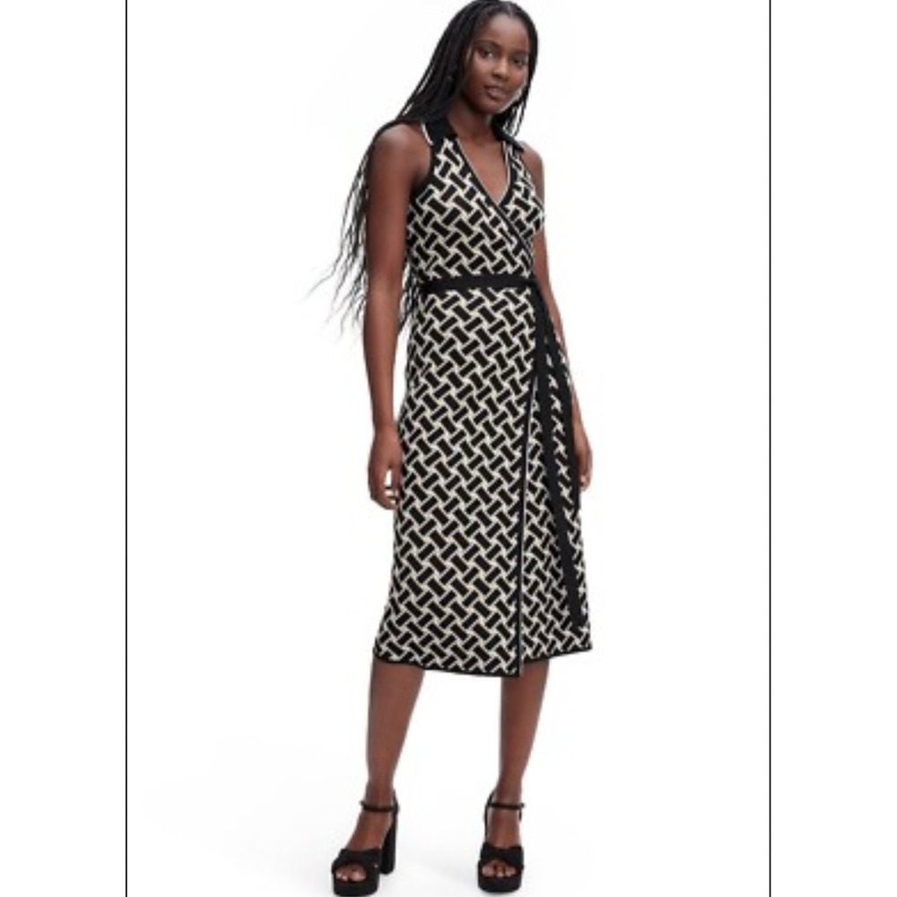 Diane Von Furstenberg Sleeveless Vintage Weave Midi Wrap Midi Dress Size XL